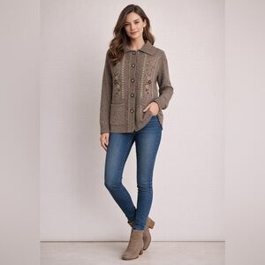 Cardigan Sweater Sequined Embroidered brown H.L. Hualinyangmaoshan Bling